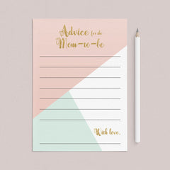 Advice for the Mom To Be Baby Shower Printable