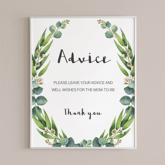 Instant download advice card sign for greenery baby shower by LittleSizzle