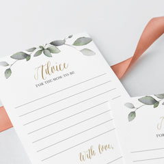 Greenery and gold baby party advice for mom to be printable by LittleSizzle