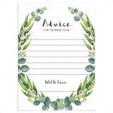 botanical wedding advice for the bride to be cards instant download