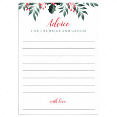 Winter Greenery Wedding Advice Cards Printable by LittleSizzle