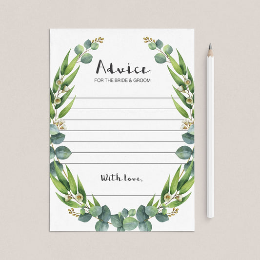 Printable Advice Cards for the Bride and Groom with Green Wreath by LittleSizzle