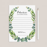 Printable Advice Cards for the Bride and Groom with Green Wreath by LittleSizzle