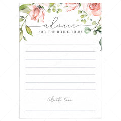 advice for the bride to be floral printable bridal game by LittleSizzle
