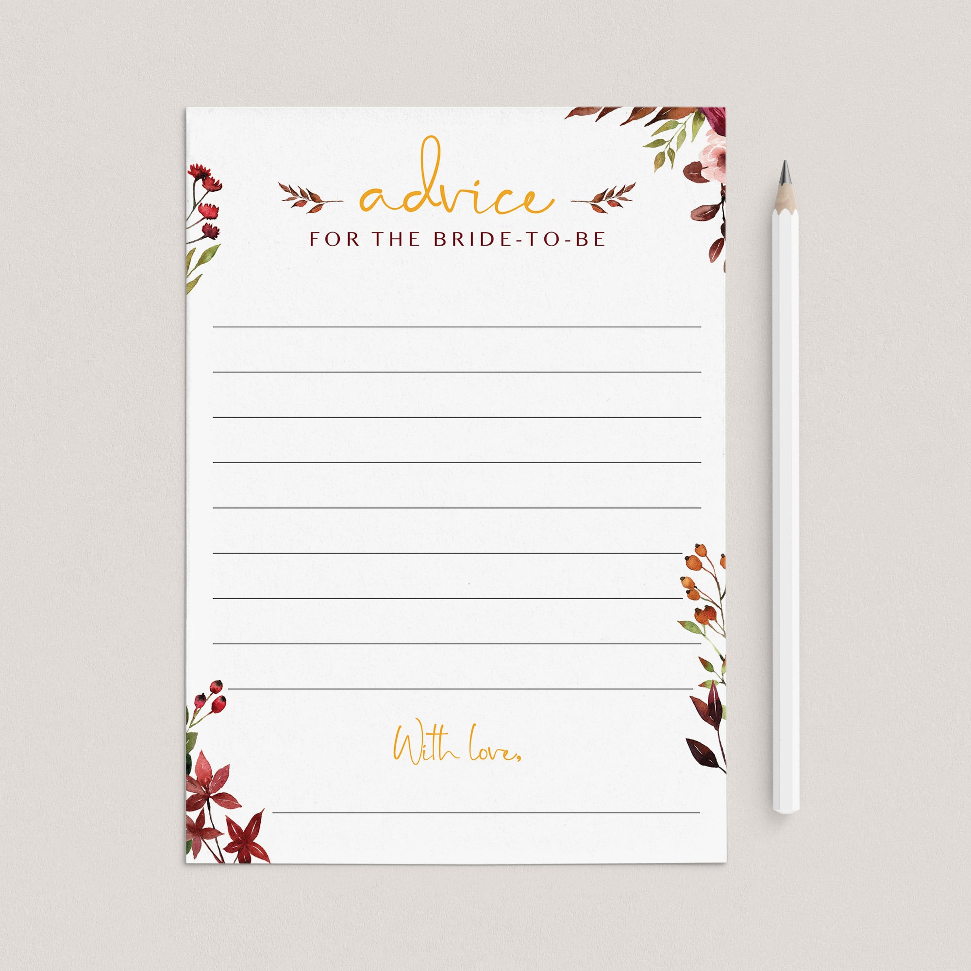 Red floral bridal shower advice cards printable by LittleSizzle