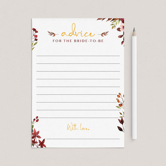 Red floral bridal shower advice cards printable by LittleSizzle