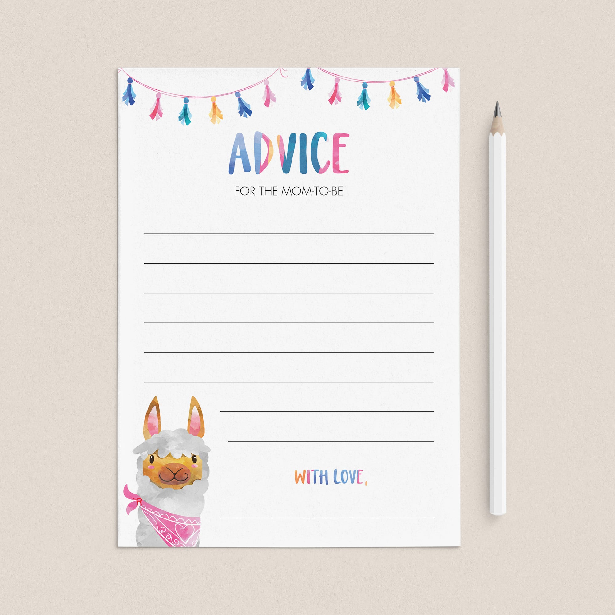 Alpaca baby shower game printable advice cards by LittleSizzle
