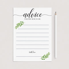Greenery Baby Shower Advice Cards Printable and Virtual