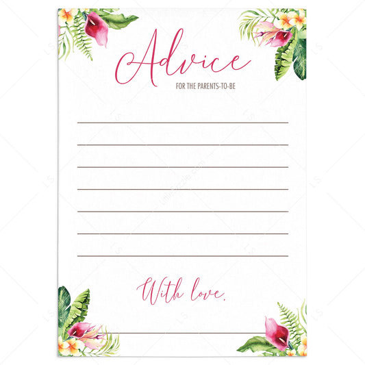 Tropical floral baby shower advice cards printable by LittleSizzle