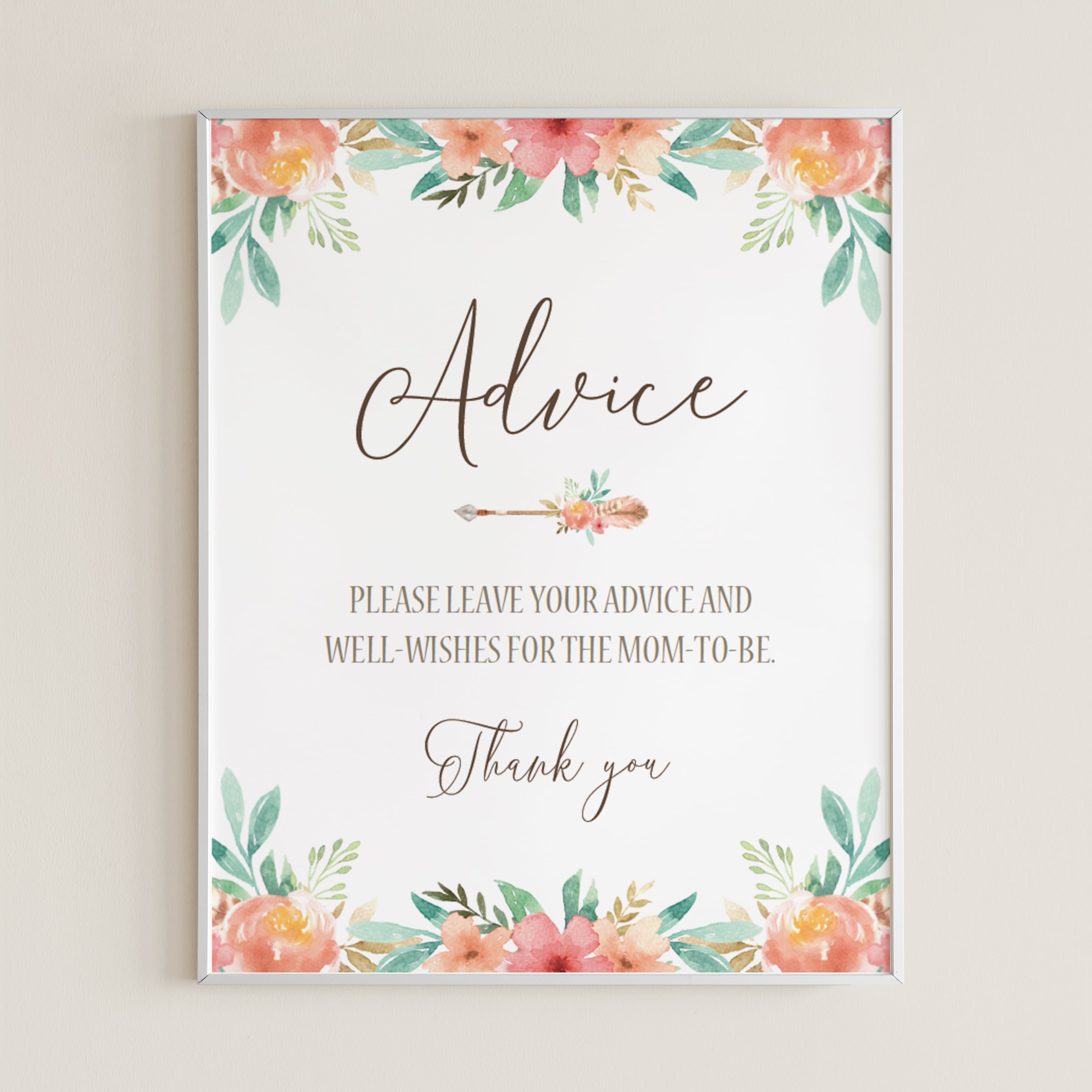 Floral Themed Advice Sign for Baby Shower Template by LittleSizzle