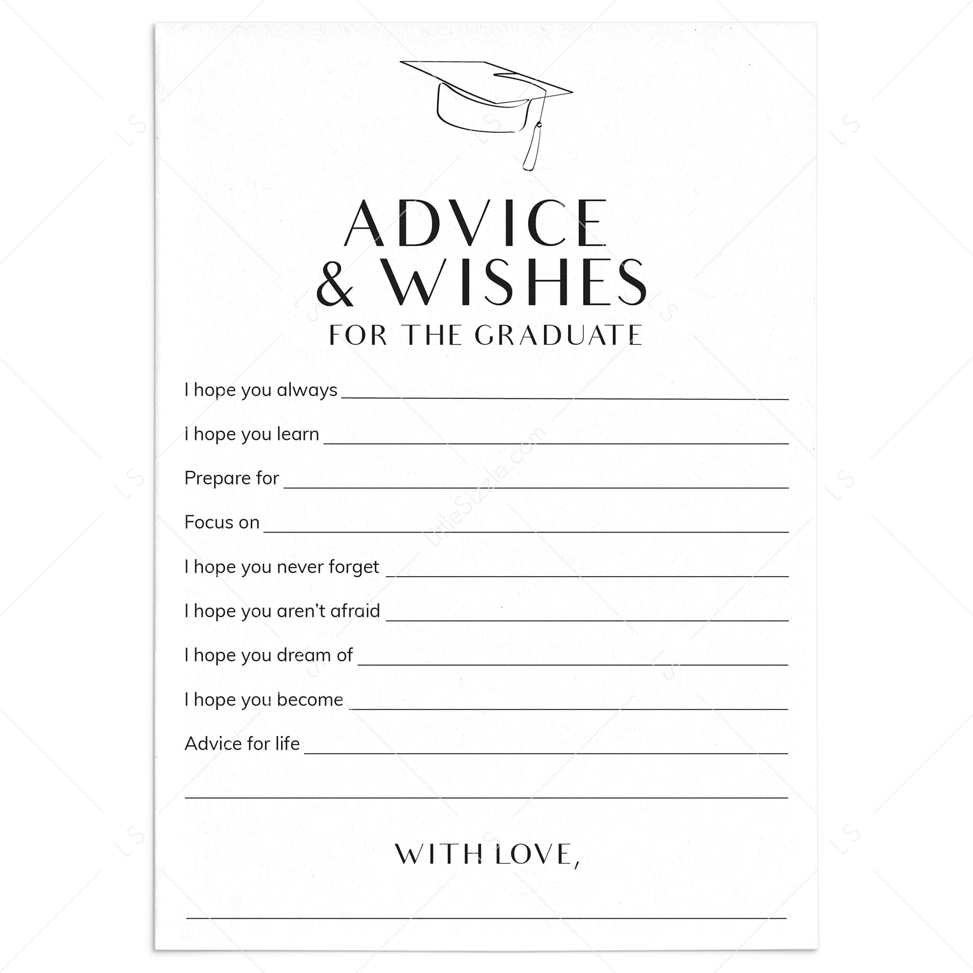  Advice and Wishes for Graduate Cards Printable by LittleSizzle