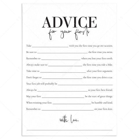 First Birthday Party Advice Cards Printable | 1st Birthday Games ...