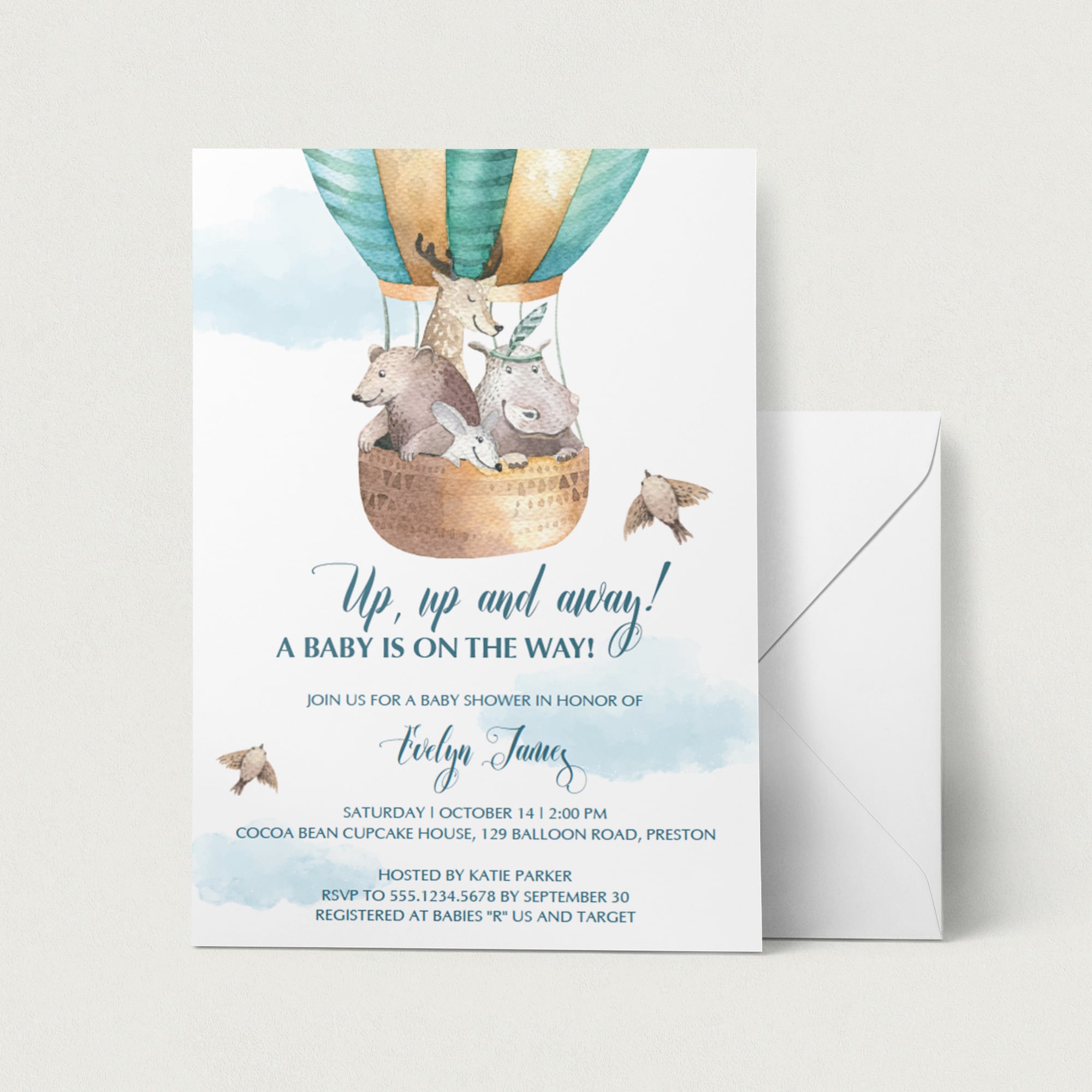 Up Up and Away Baby Shower Invitation Template Download by LittleSizzle