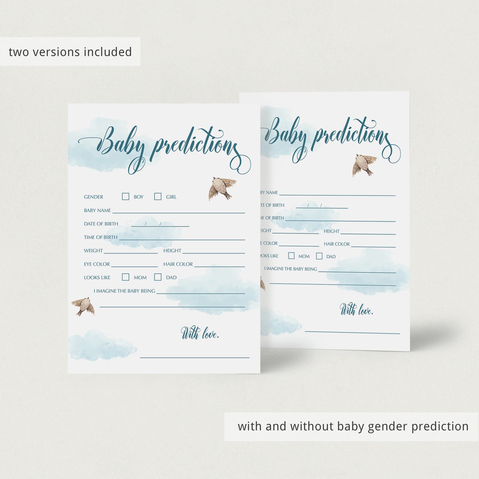Gender neutral baby predictions game printable by LittleSizzle