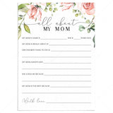 Mother's Day All About Mom Questionnaire Printable & Virtual by LittleSizzle
