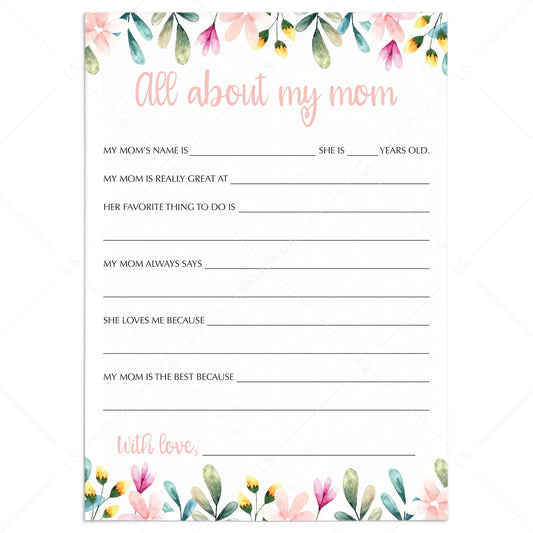 All About My Mom Mother's Day Printable by LittleSizzle