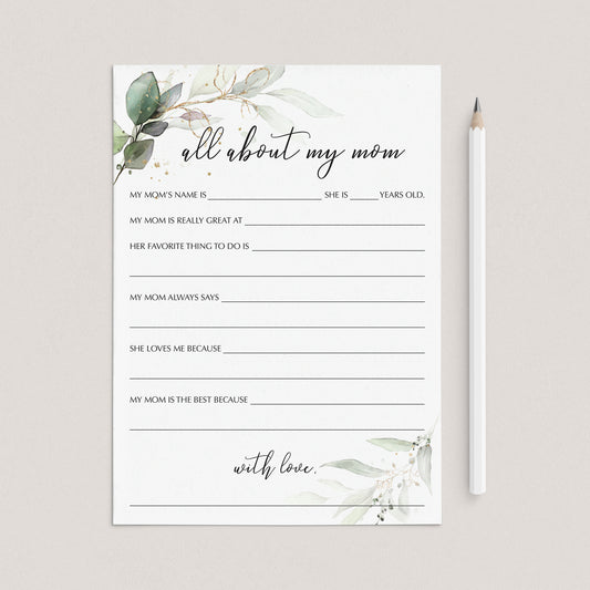 Printable Mother's Day Card All About My Mom by LittleSizzle