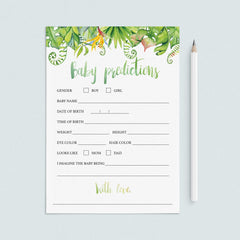 Green Tropical Baby Shower Prediction Card Printable