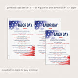 Patriotic Labor Day Party Quiz Printable Instant Download