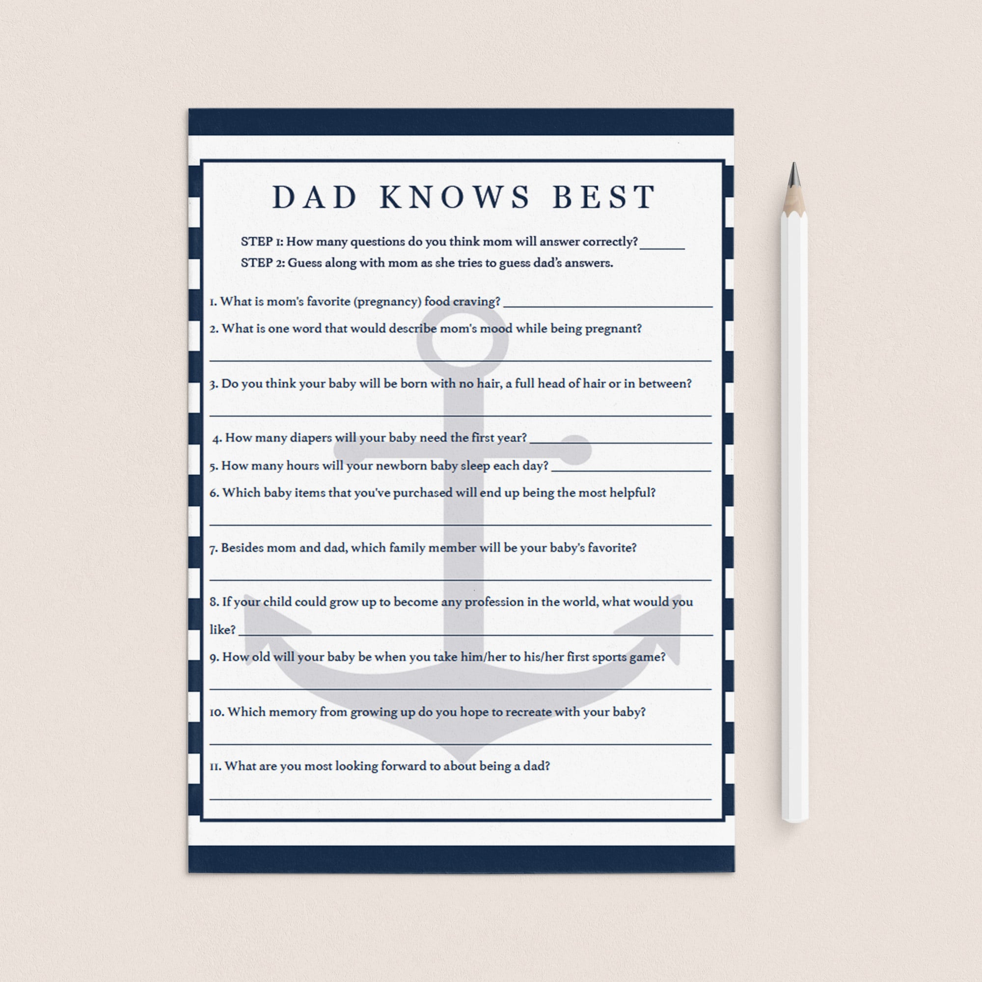Dad knows best baby shower game printable by LittleSizzle
