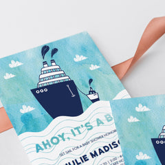 Watercolor boat sea themed baby shower invites by LittleSizzle