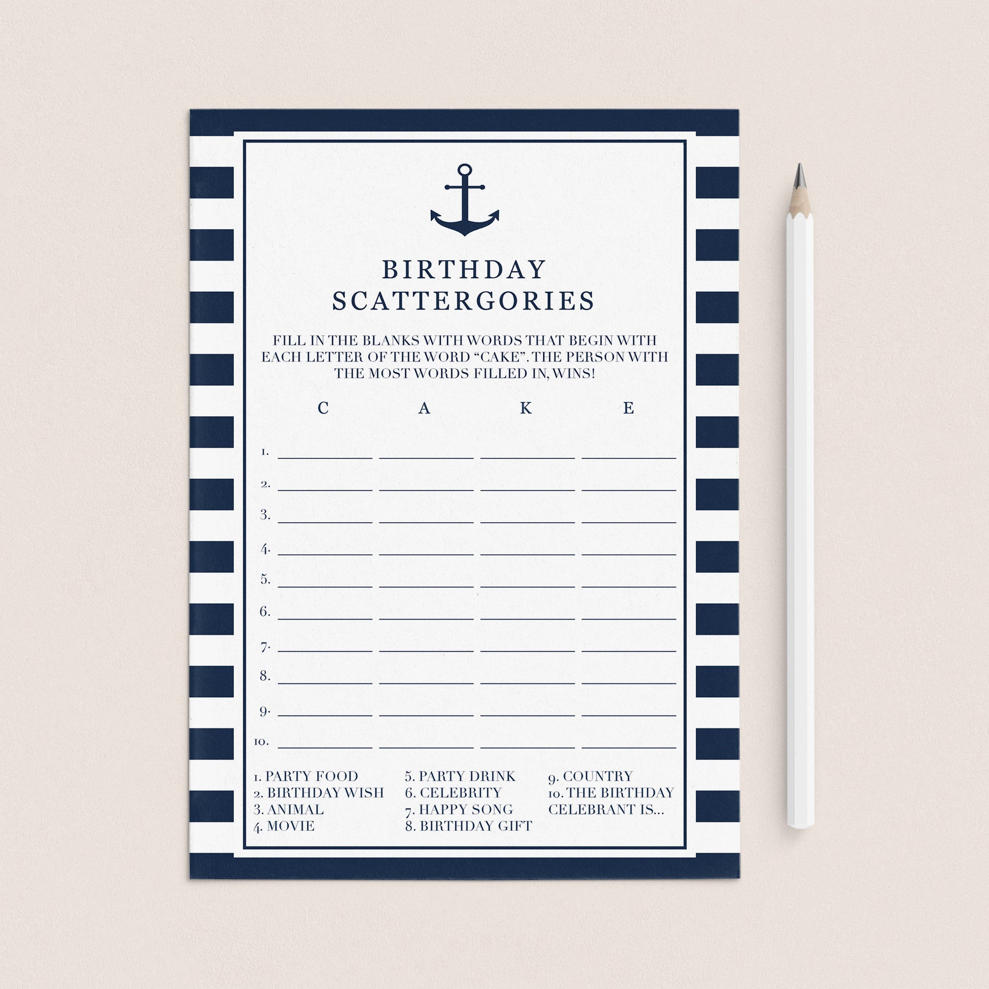 Birthday Party Scattergories for Men Printable by LittleSizzle