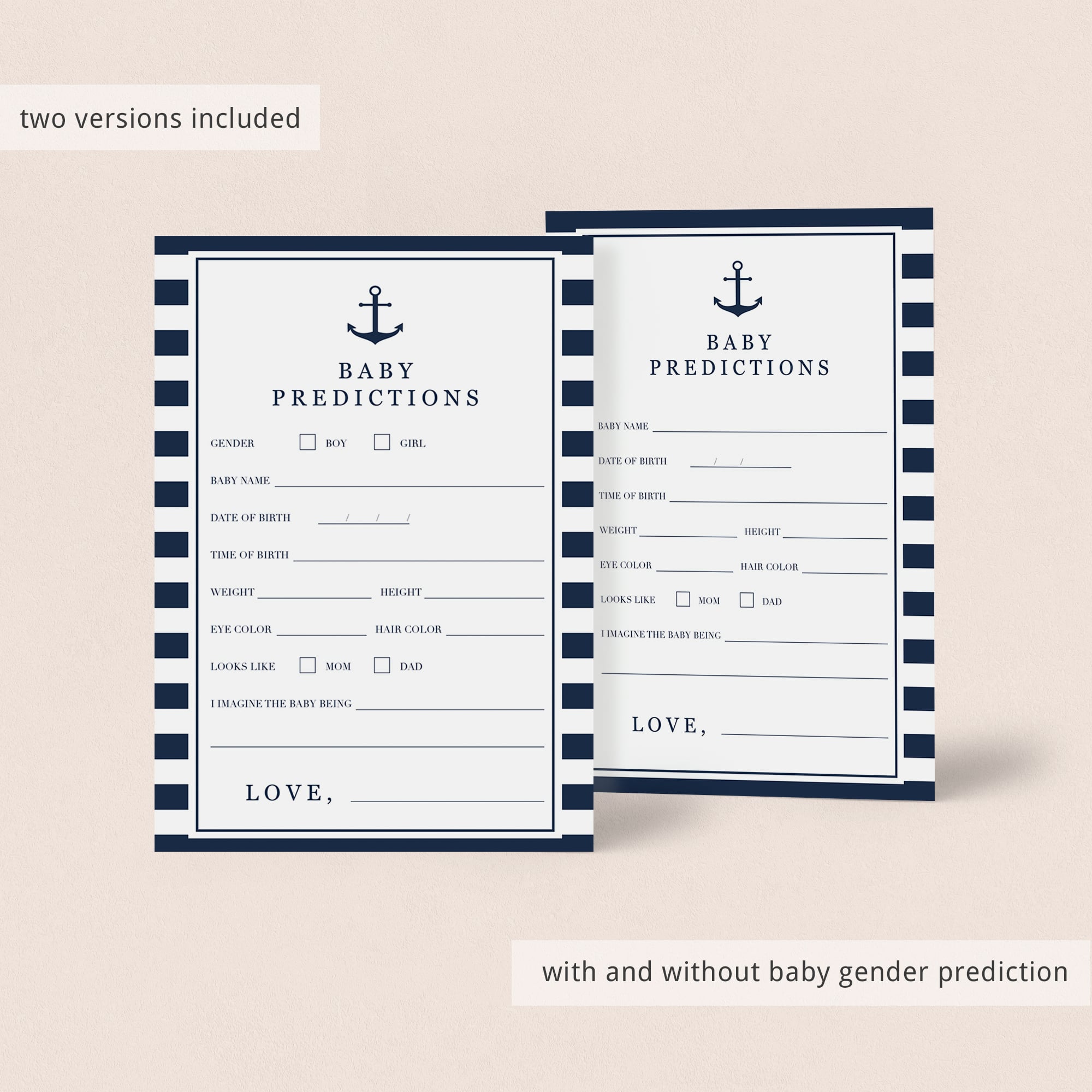 Baby gender prediction card for nautical baby shower by LittleSizzle