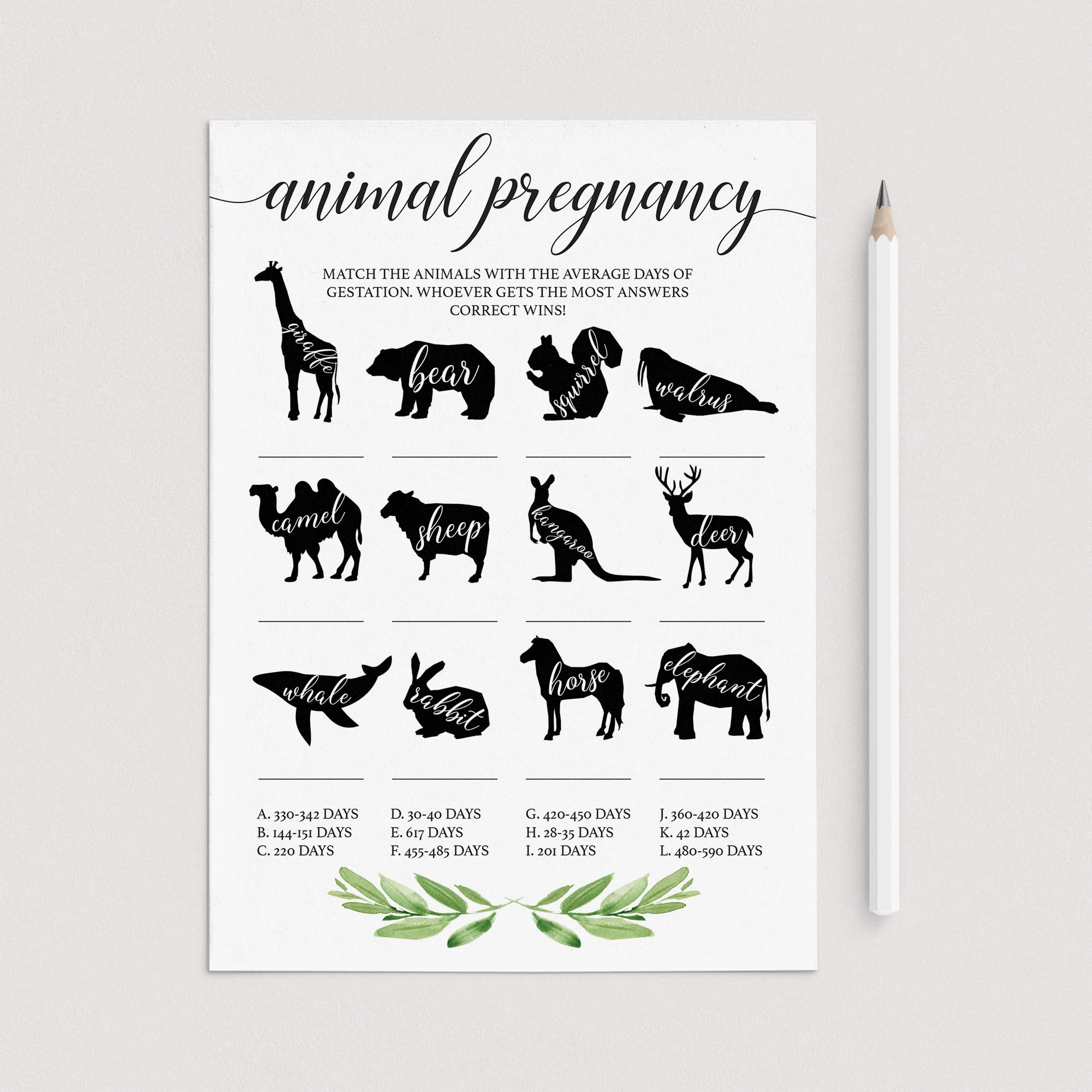 Greenery Baby Shower Animal Game by LittleSizzle