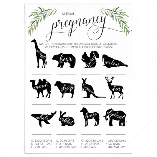 Animal Pregnancy Game Gender Neutral Baby Shower by LittleSizzle