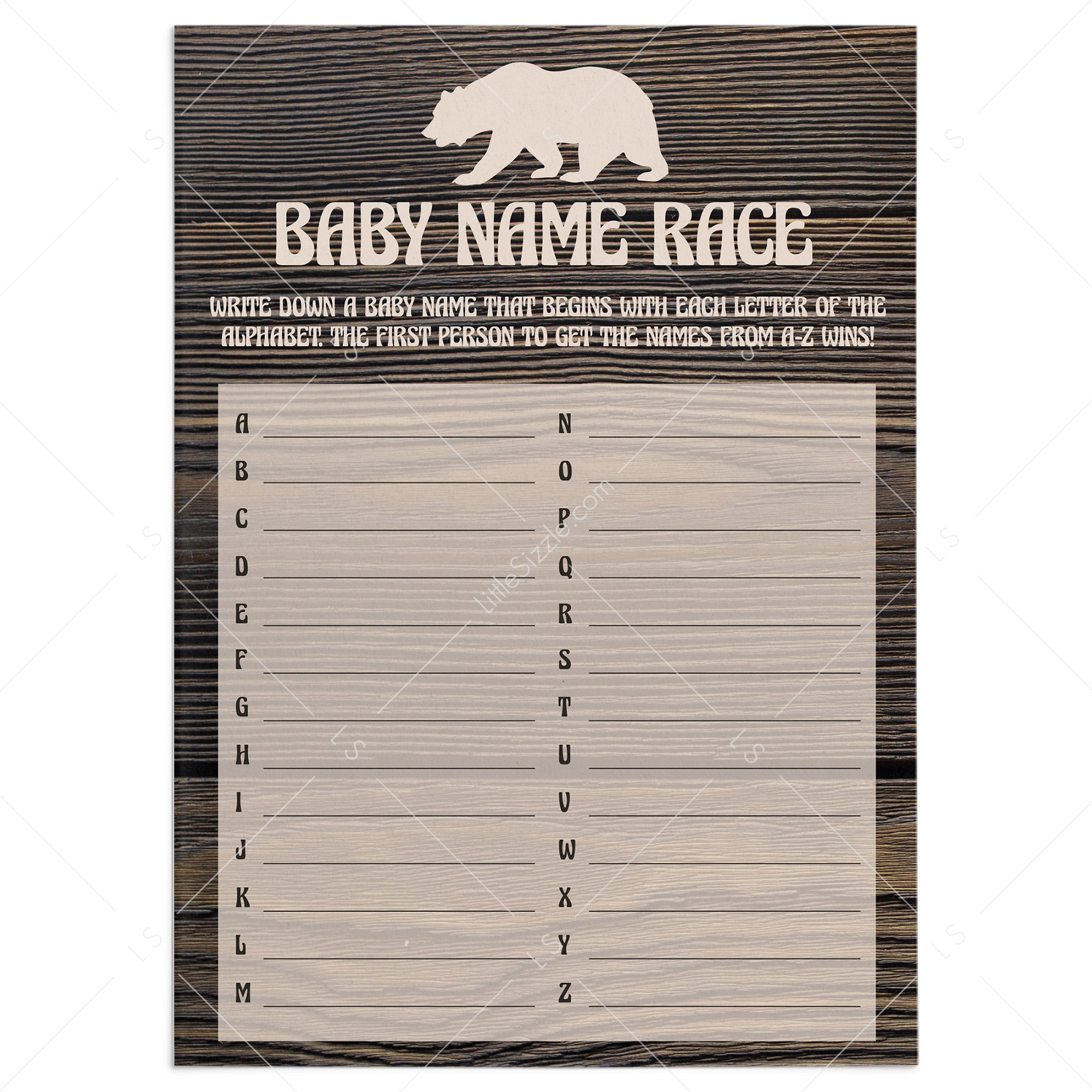 Mama bear baby name race baby shower game printable by LittleSizzle