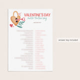 Valentine's Day Party Game Match The Love Song Printable