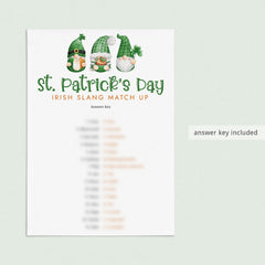 Fun St Patrick's Day Game Irish Slang Words Match Up with Answers