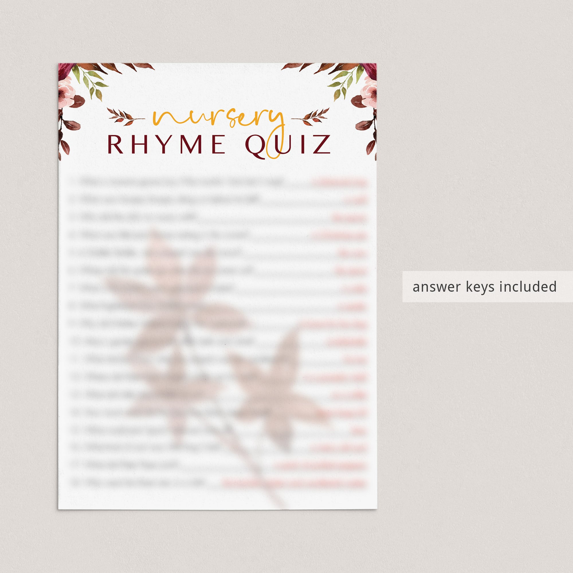 Nursery rhyme game answers baby shower by LittleSizzle