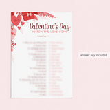 Valentine's Day Love Song Trivia with Answers Printable