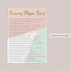Answer key for baby nursery rhymes quiz by LittleSizzle