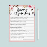 Pink floral nursery rhyme quiz for girl babyshower by LittleSizzle