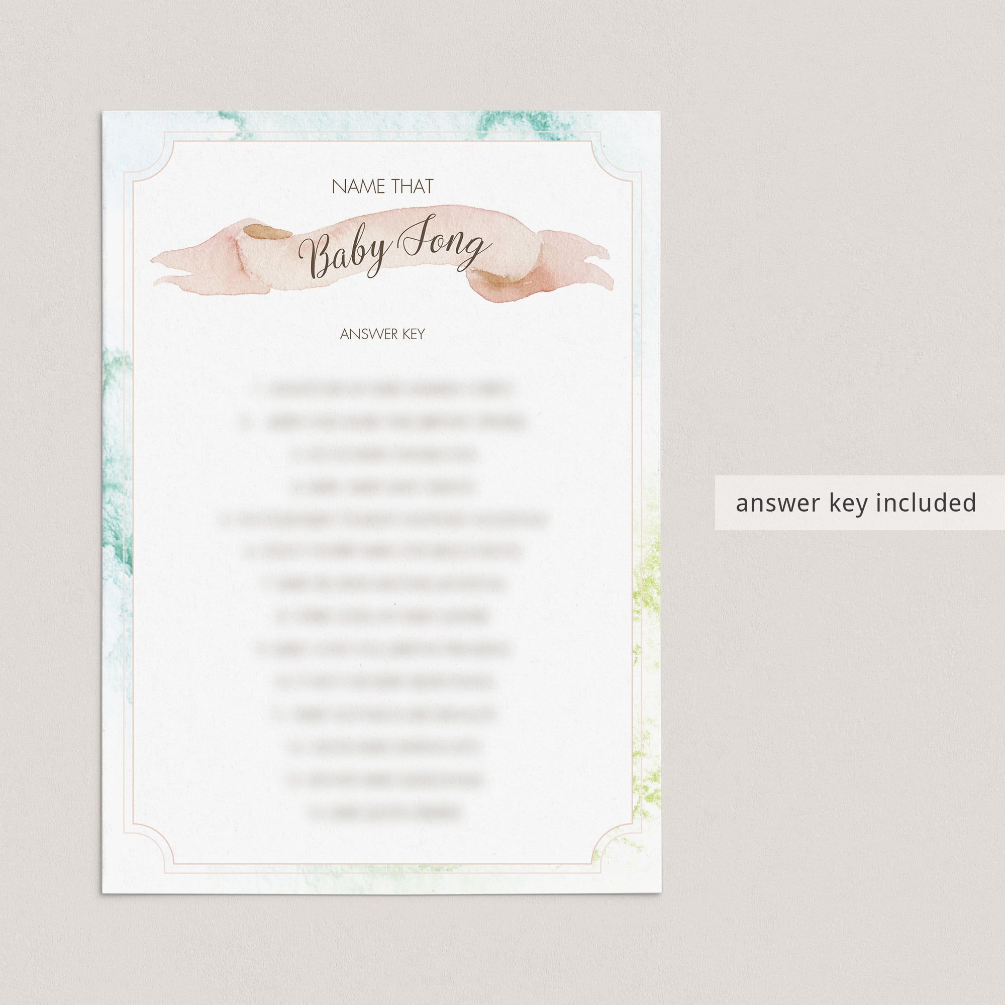 Printable name that song baby shower game with watercolor background by LittleSizzle