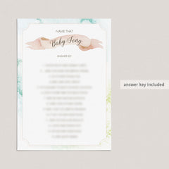 Printable name that song baby shower game with watercolor background by LittleSizzle