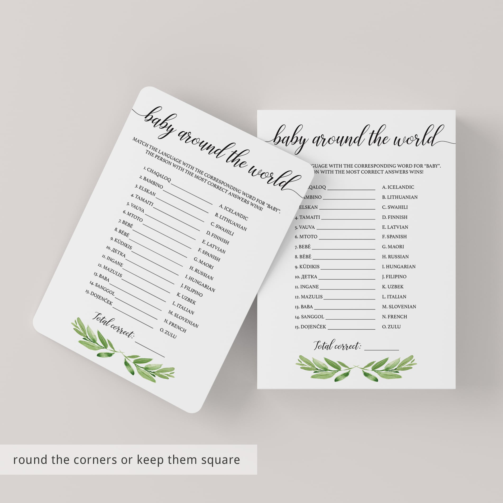 Greenary baby shower printables games by LittleSizzle