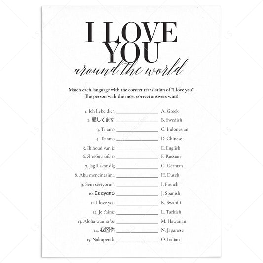 I Love You Around The World Game with Answers Printable