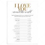 Gold Wedding Party Game I Love You Around The World with Answer Key Printable by LittleSizzle