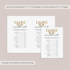 Gold Wedding Party Game I Love You Around The World with Answer Key Printable