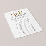 Gold Wedding Party Game I Love You Around The World with Answer Key Printable