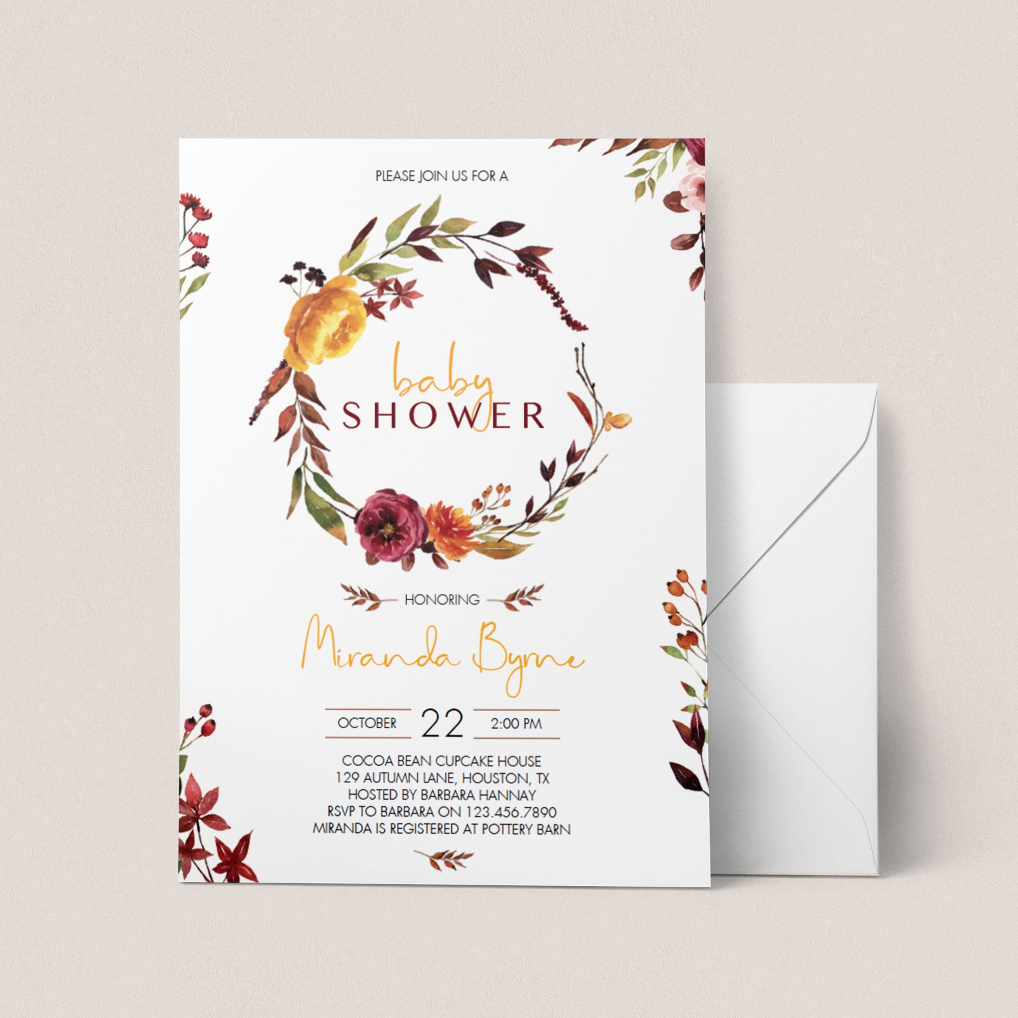 Burgundy floral baby shower invitation by LittleSizzle