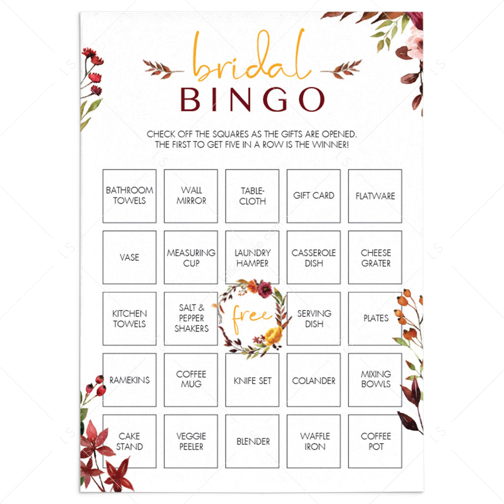 Complete Bridal Shower Bingo Game Fall Theme | Blank, Prefilled and Editable cards – LittleSizzle complete-bridal-shower-bingo-game-fall-theme-blank-prefilled-and-editable-cards-littlesizzle