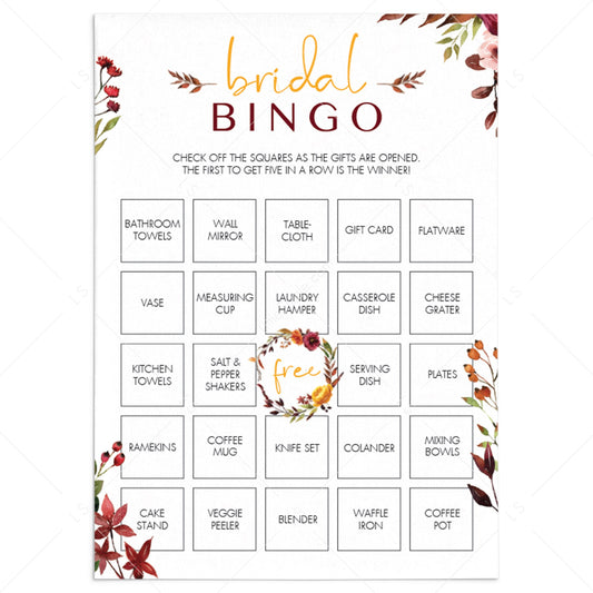 Complete Bridal Shower Bingo Game Fall Theme by LittleSizzle