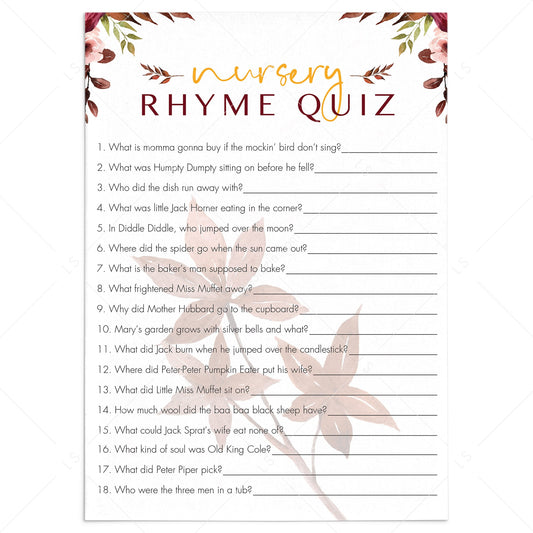 Fall baby shower nursery rhyme game printable by LittleSizzle