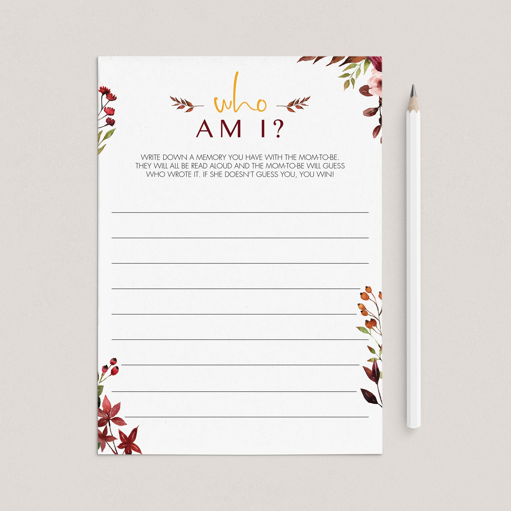 Fall Baby Shower Icebreaker Games Who Am I by LittleSizzle