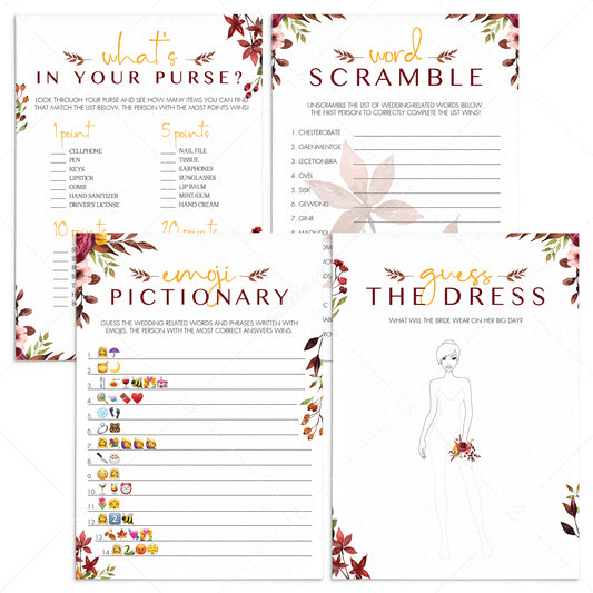 Burgundy Floral BridalShower Game Bundle Printable by LittleSizzle