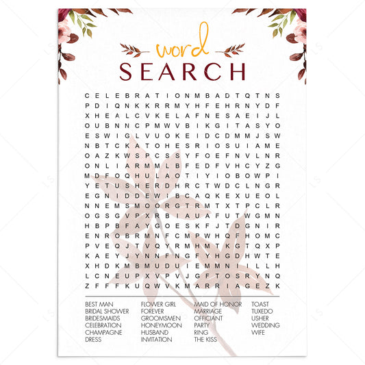 Fall Wedding Word Search Game Printable by LittleSizzle
